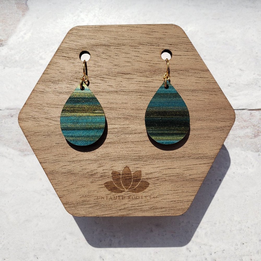 Brushed Turquoise Small Teardrop Dangle Earrings, Acrylic, Handmade
